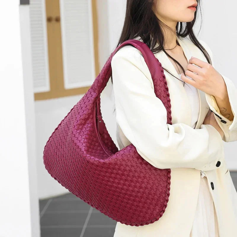 Woven Pu Leather Messenger Bag