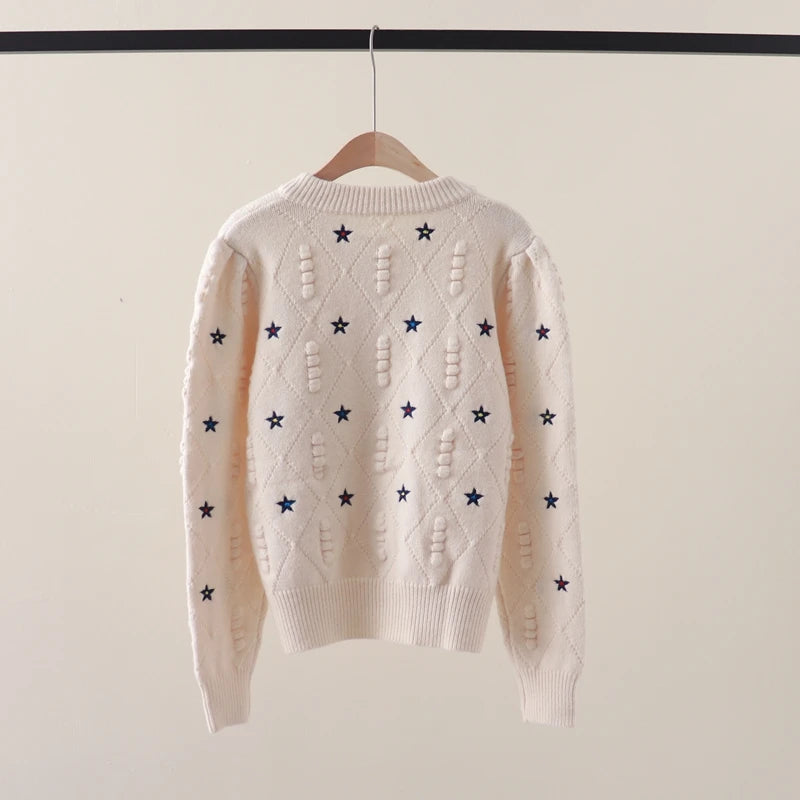 Stars 3D Embroidery Knitted Cardigan