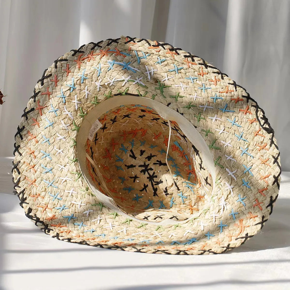 Raffia straw hat for women Bohemian colorful stitched straw hat ladies vacation sun hat beach summer vacation jazz hat panama