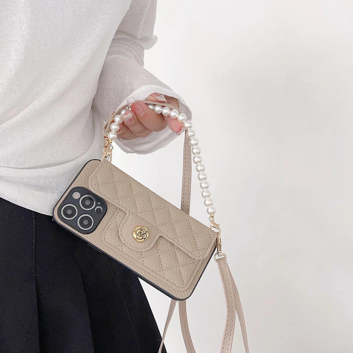 Crossbody Pearl Wristband Phone Case