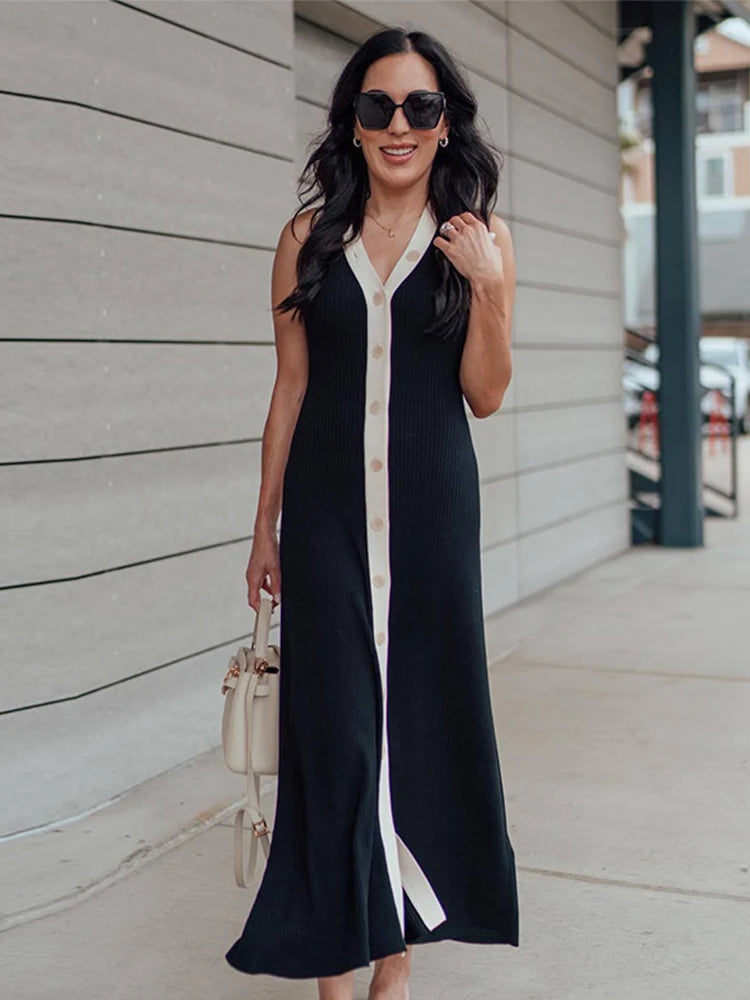 Contrast Knit Long Dress