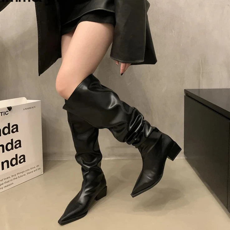 Stretch Soft Leather High Boots