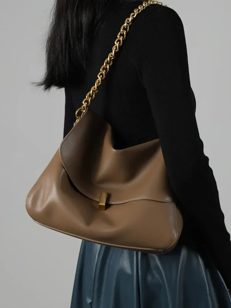 Leather Genuine Flap Shoulder Chain Bag