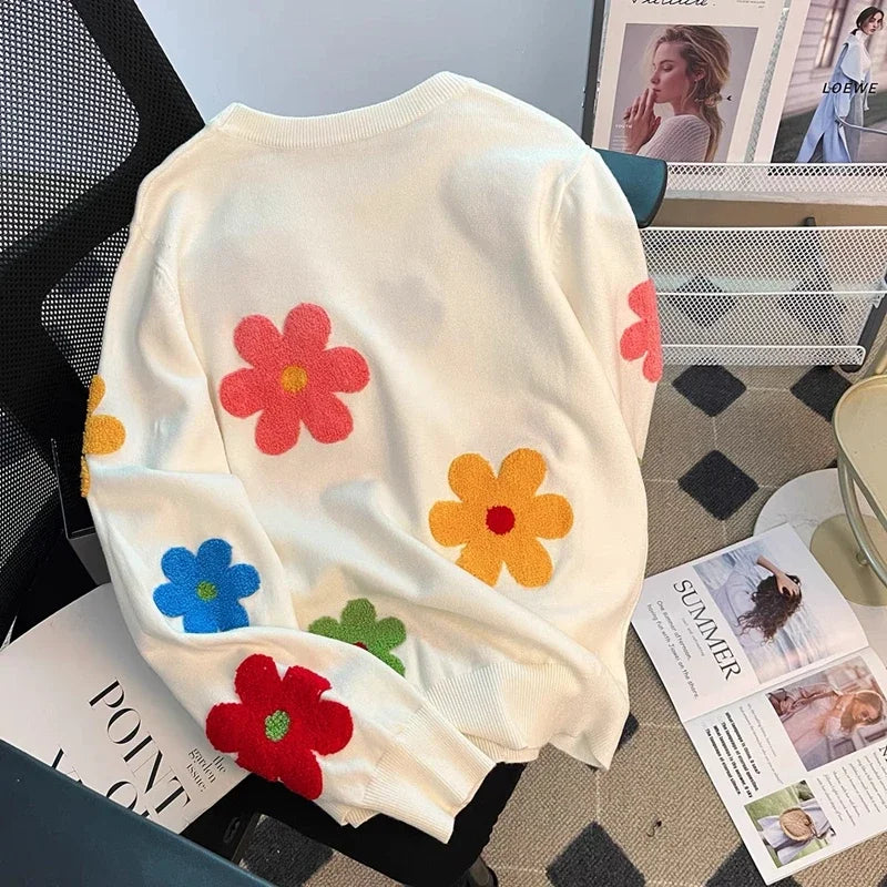 3D Flower Design Sweater