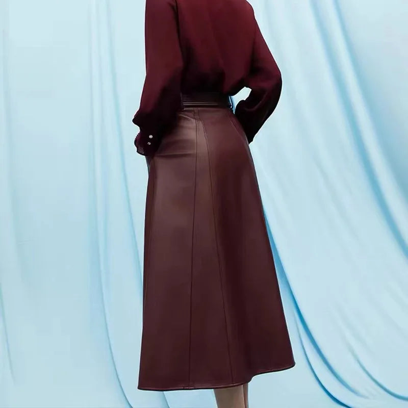 Autumn Winter Long Leather Skirt