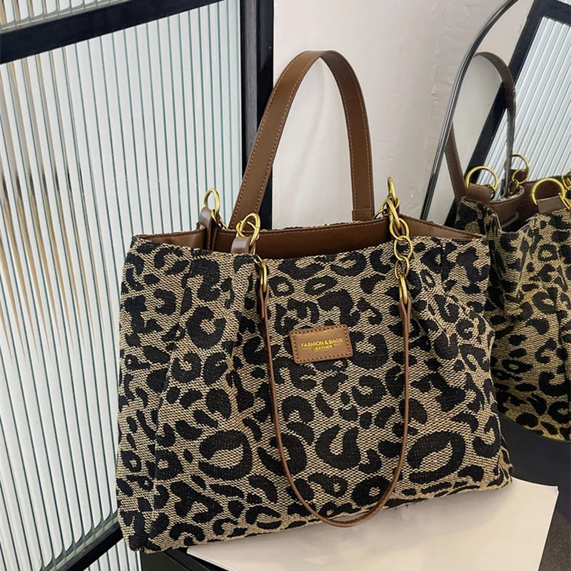 Leopard Print Large Handbag