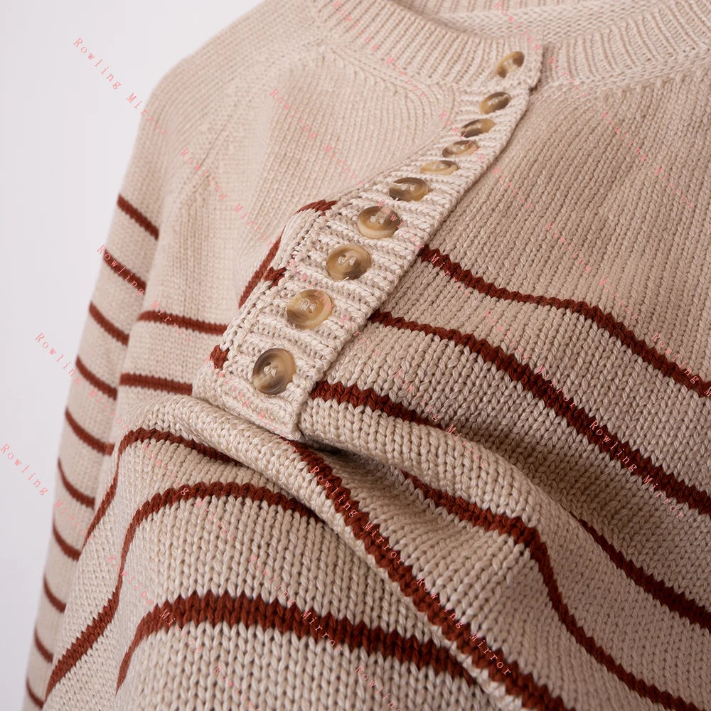 Stripe Jacquard Knit Button Sweater