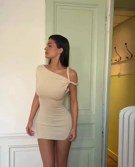 KHY Kylie's Asymmetric Off Shoulder Twisted Strap Dress