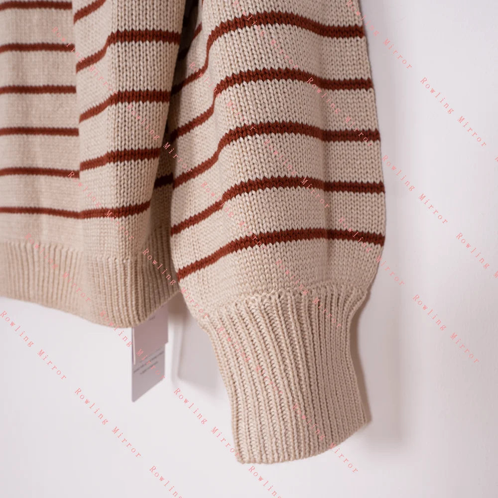 Stripe Jacquard Knit Button Sweater