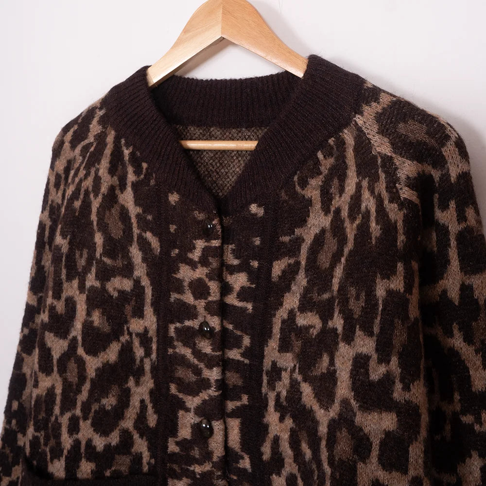 Leopard Print Jacquard Knit Cardigan