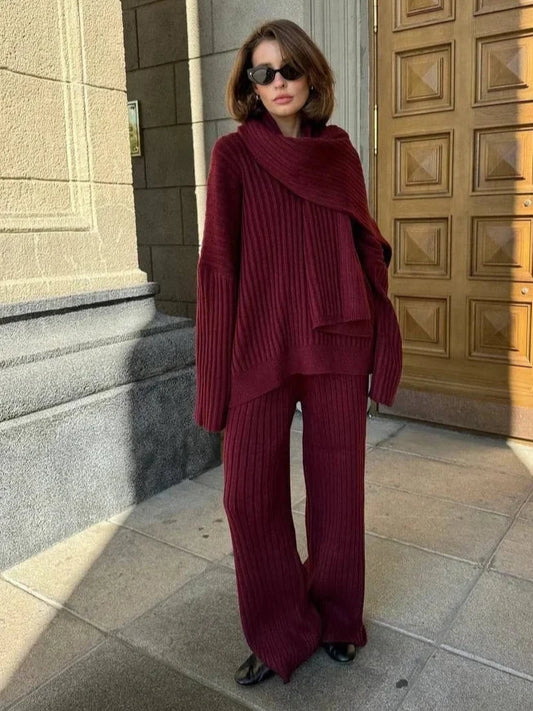 Casual Solid Knit Sweater Pants Set