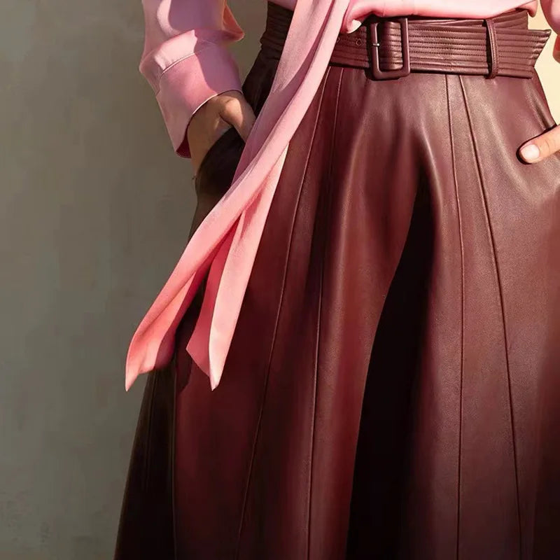 Autumn Winter Long Leather Skirt