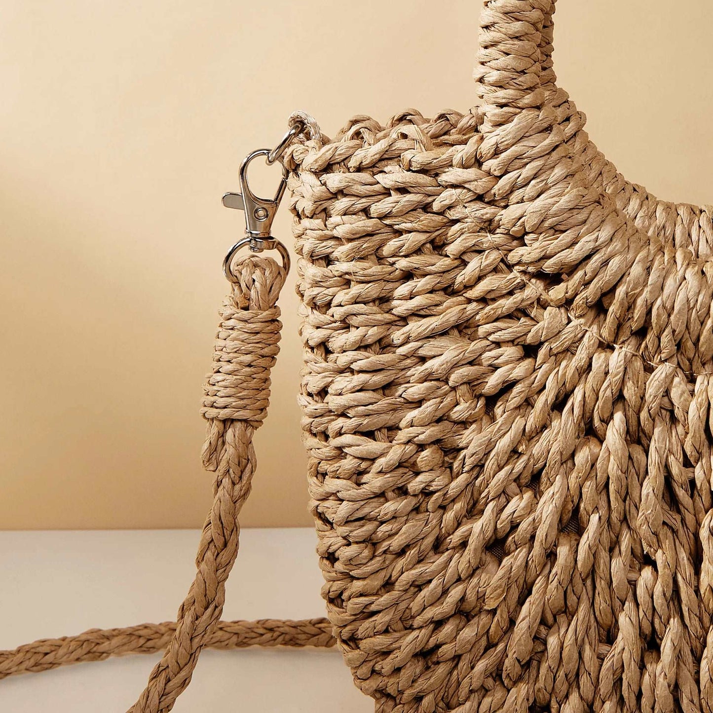 Handwoven Straw Rattan Half-Moon Beach Handbag