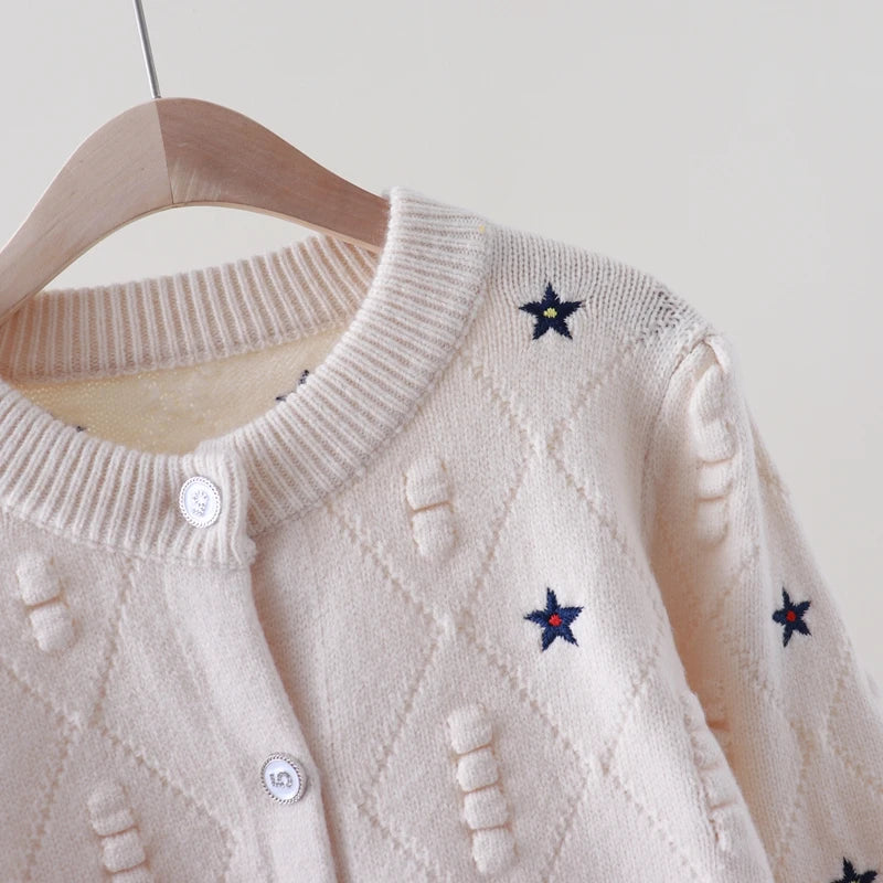 Stars 3D Embroidery Knitted Cardigan