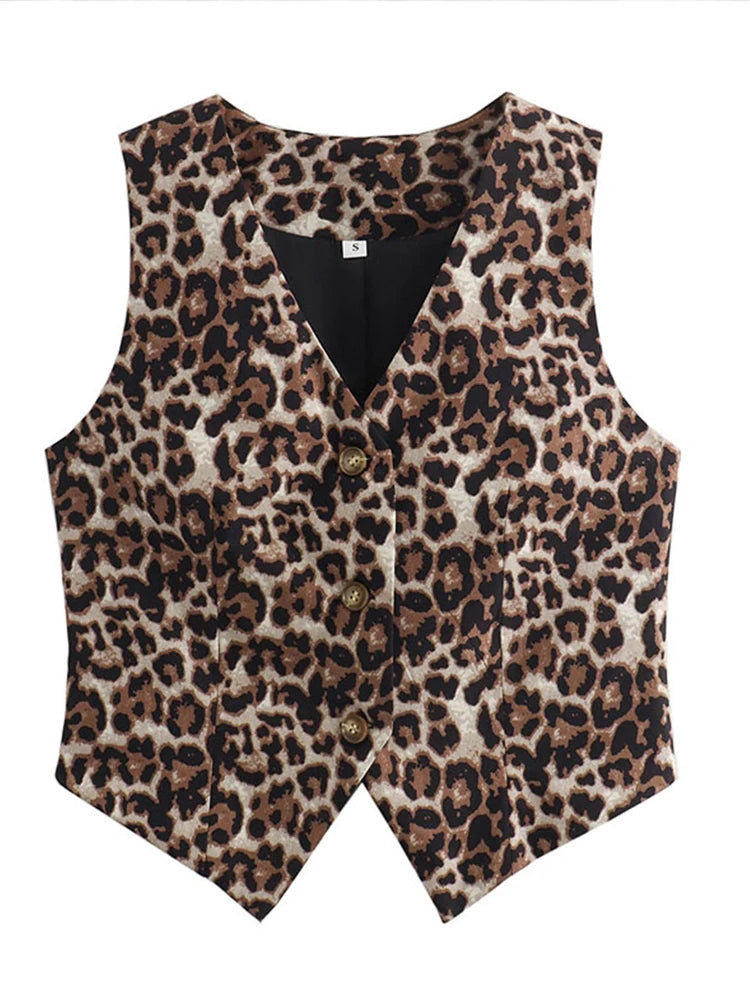 Leopard V-Neck Single-breasted Vest