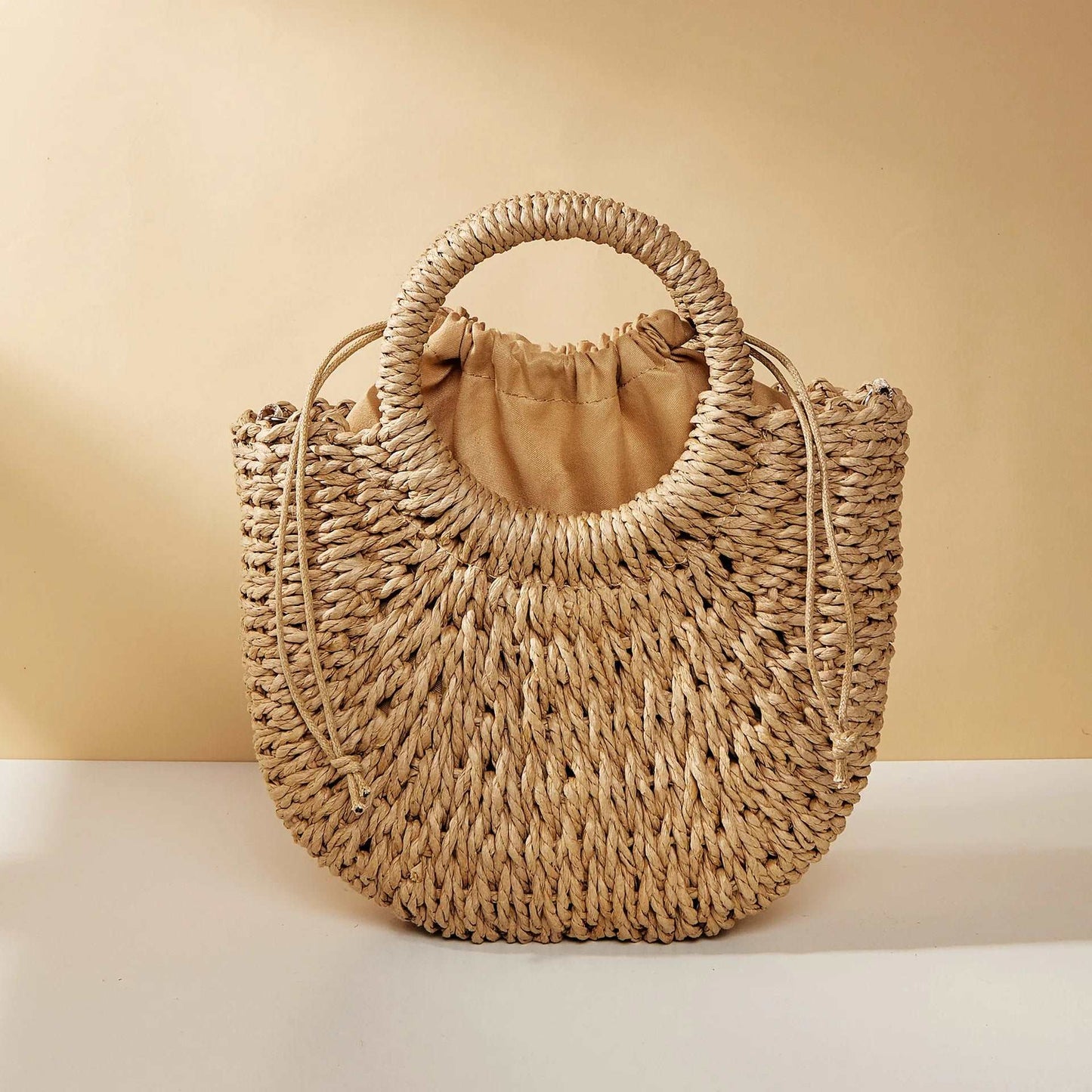 Handwoven Straw Rattan Half-Moon Beach Handbag