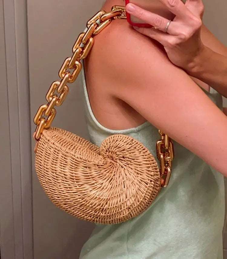 Chains Rattan Conch Women Shoulder Bags