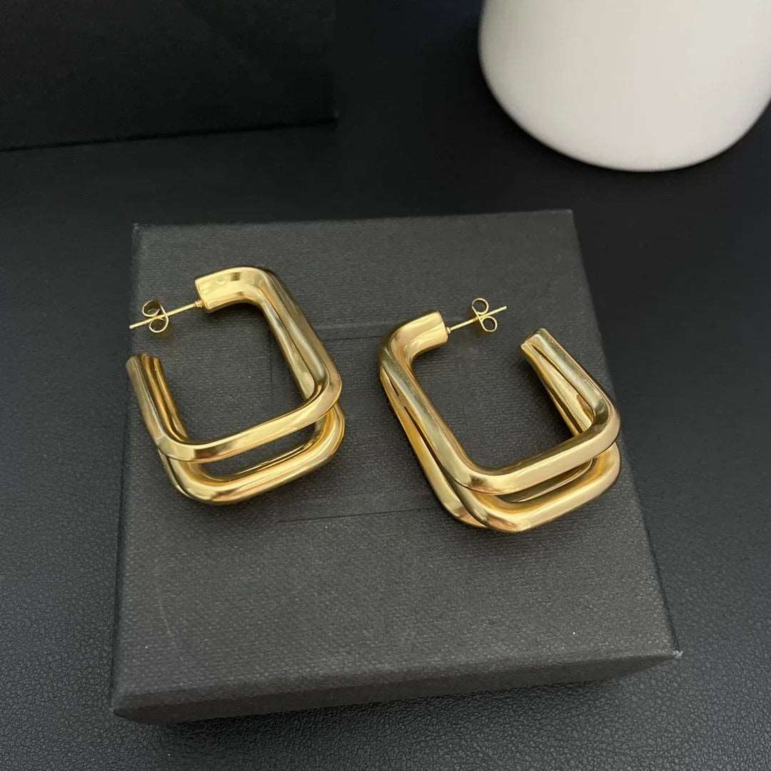 Brass Gold Plated Geometric Luxury Earrings