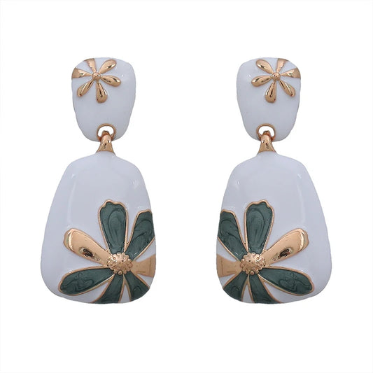 Enamel Flower Metal Dangle Post Earrings