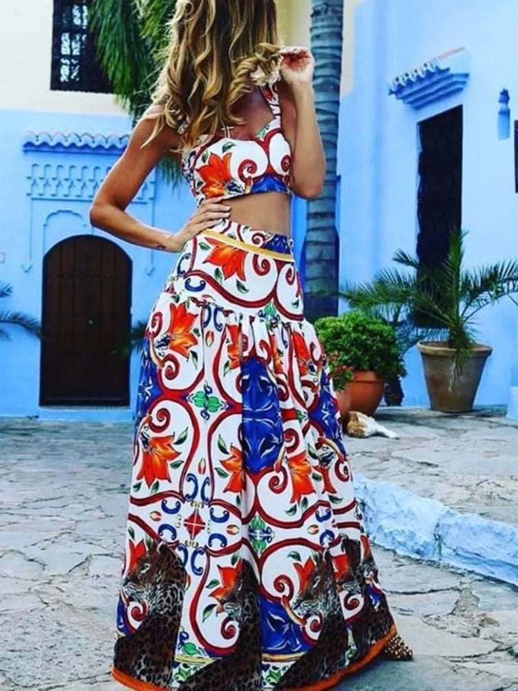 Bohemian Style Print Skirt Two Piece Set