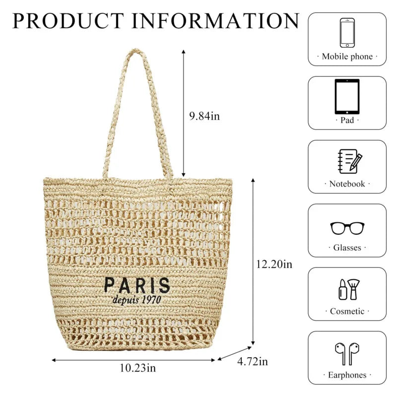 VOLASSS Women's Straw Bag Large Capacity Handwoven Shoulder Tote Bag