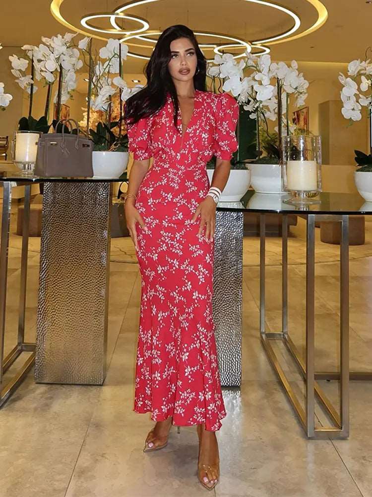 Elegant Floral Printed Women's Midi Dresses