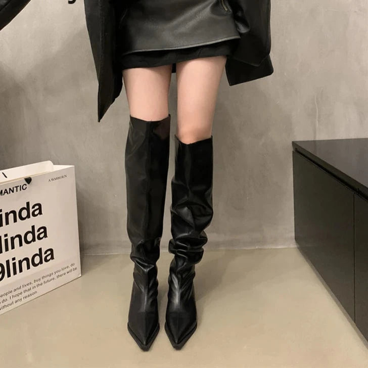 Stretch Soft Leather High Boots