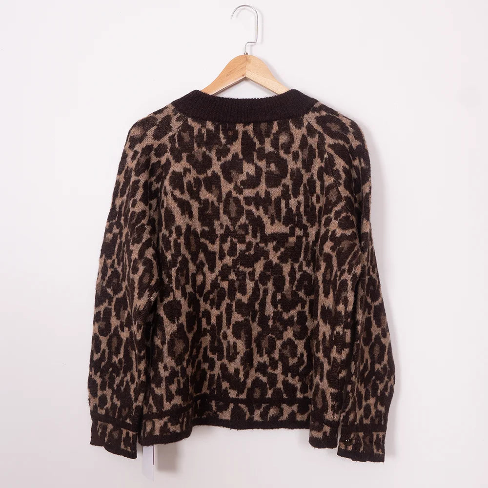 Leopard Print Jacquard Knit Cardigan