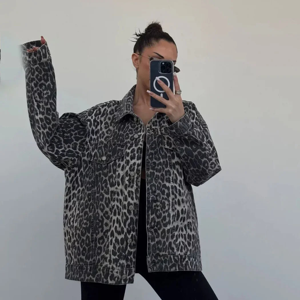 Leopard Print Denim Jacket