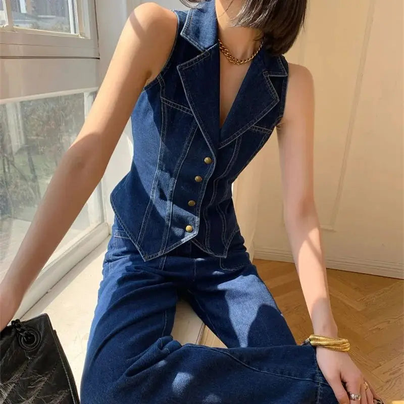 Retro Blue Lady Denim Suit