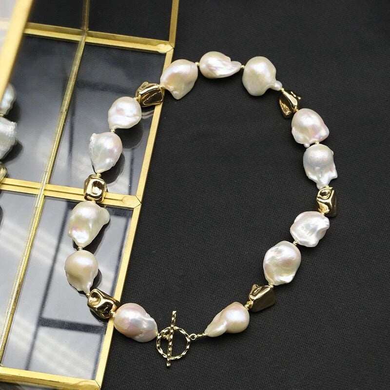 100% Natural Shaped Irregular Freshwater Baroque Pearl Necklace