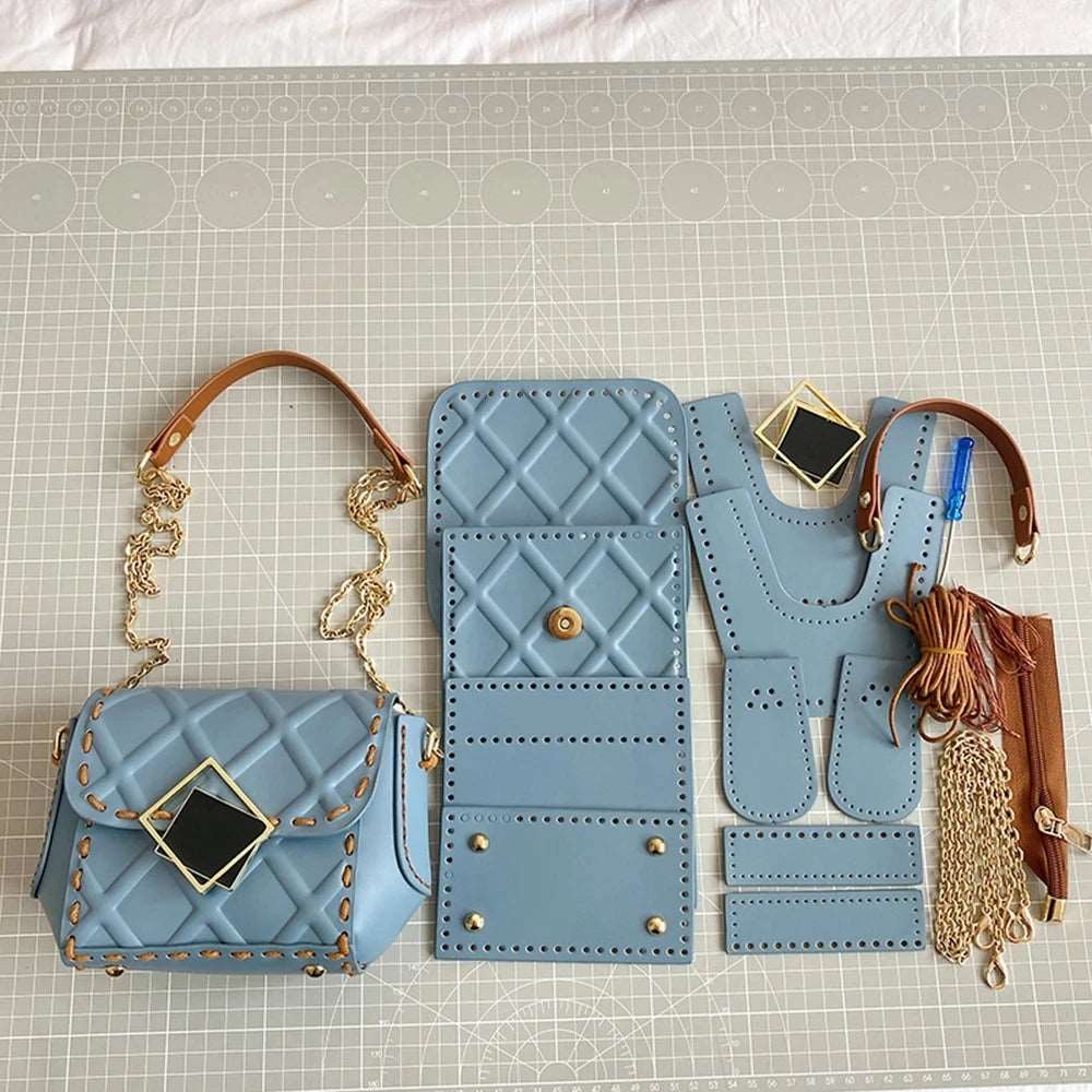 Handmade PU Leather Rhombus Parts Handbag